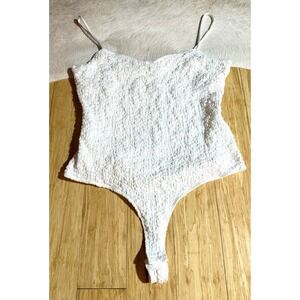 Elodie Women's Large One Piece Ribbed‎ Textured Tank Top Body Suit In White Y2K